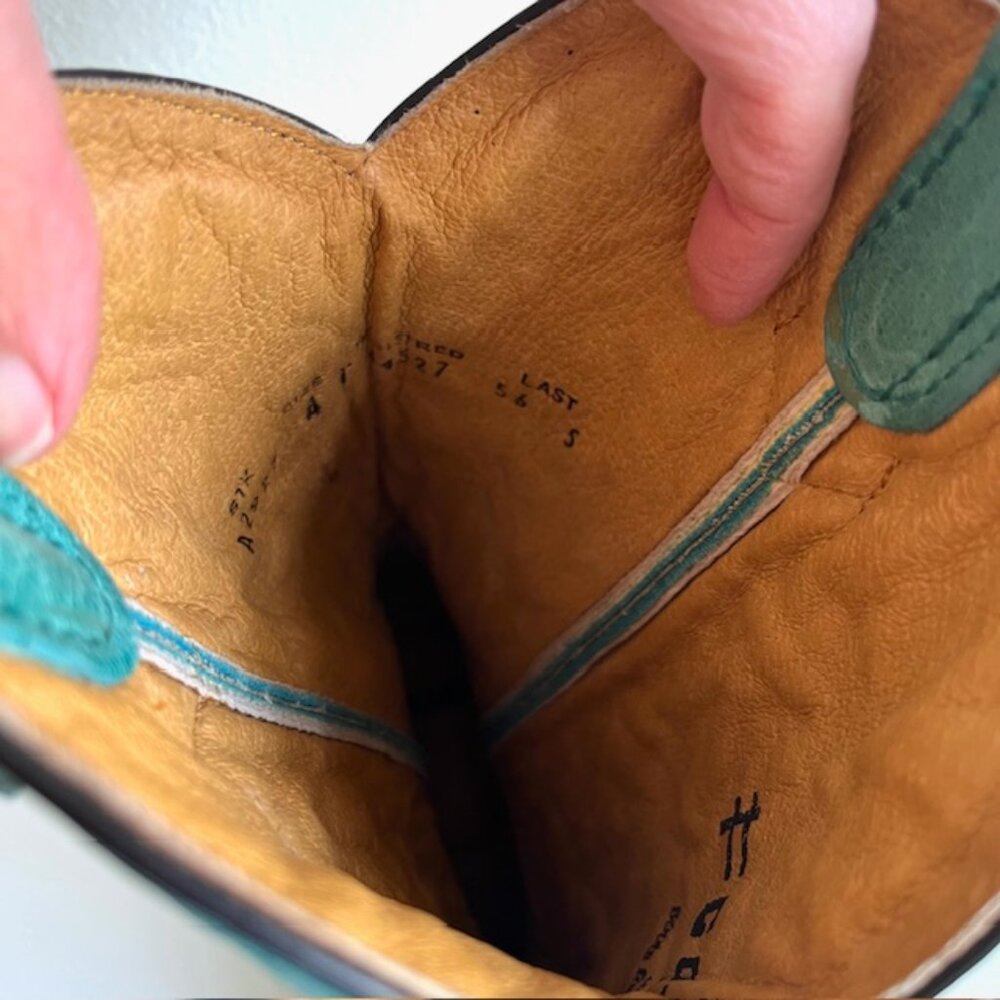Corral Hand-crafted Embroidered Leather Cowboy Boots in Teal | Women's Size 6 - Picture 9 of 10